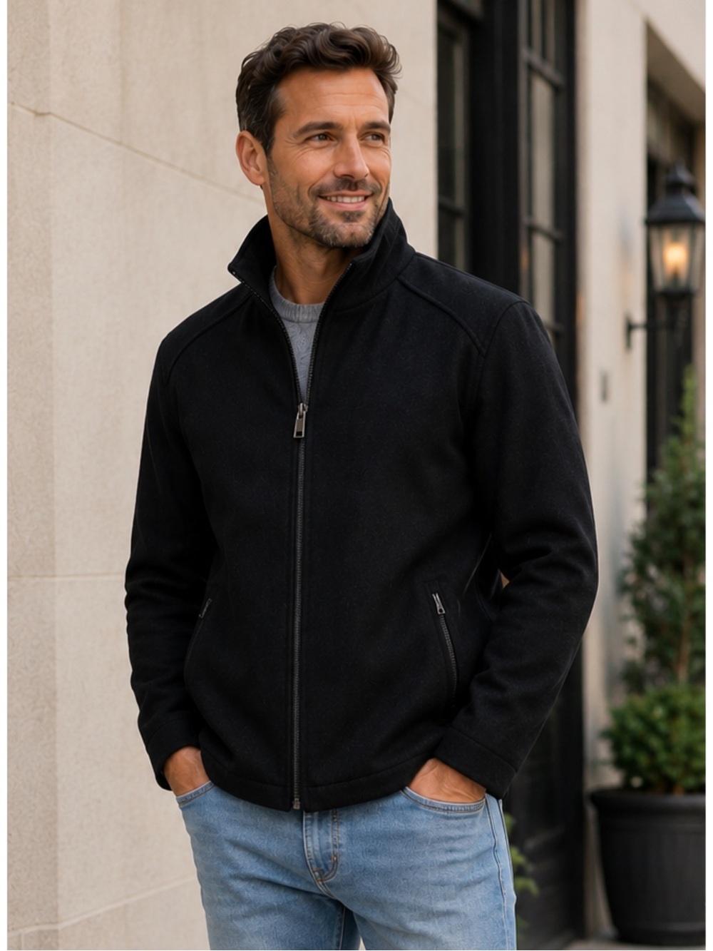 Michael Kors Black Wool Blend Full Zip Coat Quilted Lined Men’s Medium Winter